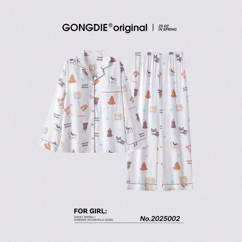 宫蝶25年秋季新品春秋季睡衣女长袖可外穿家居服可爱小狗套装带胸垫 可爱长袖套装（不可拆卸胸垫） XL (建议120-140斤)