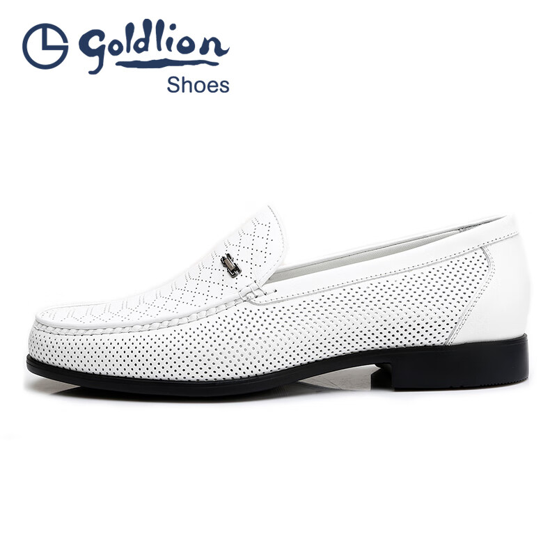 金利来(Goldlion)白色凉鞋男 夏季男士冲孔凉皮鞋 圆头套脚镂空透气商务休闲鞋 白色 39 比标准码皮鞋偏大一码