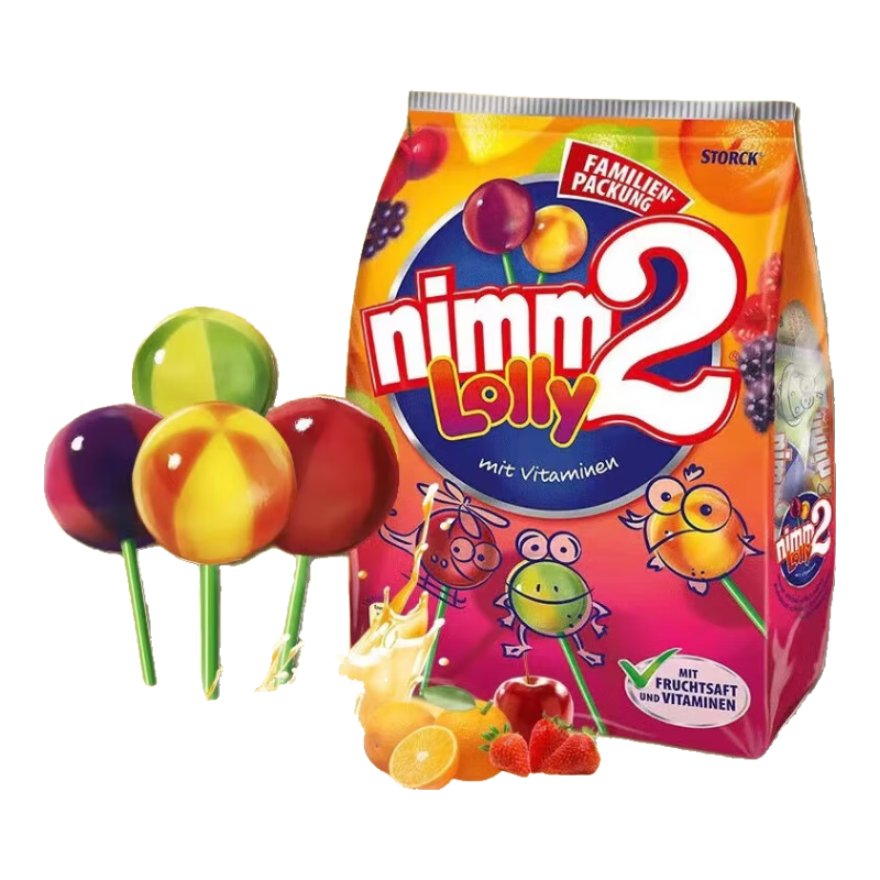 二寶（Nimm2）進口Nimm2德國Nimm2二寶水果棒棒糖果汁糖果維他命兒童進口棒棒糖 原裝 200克/20支【整袋】