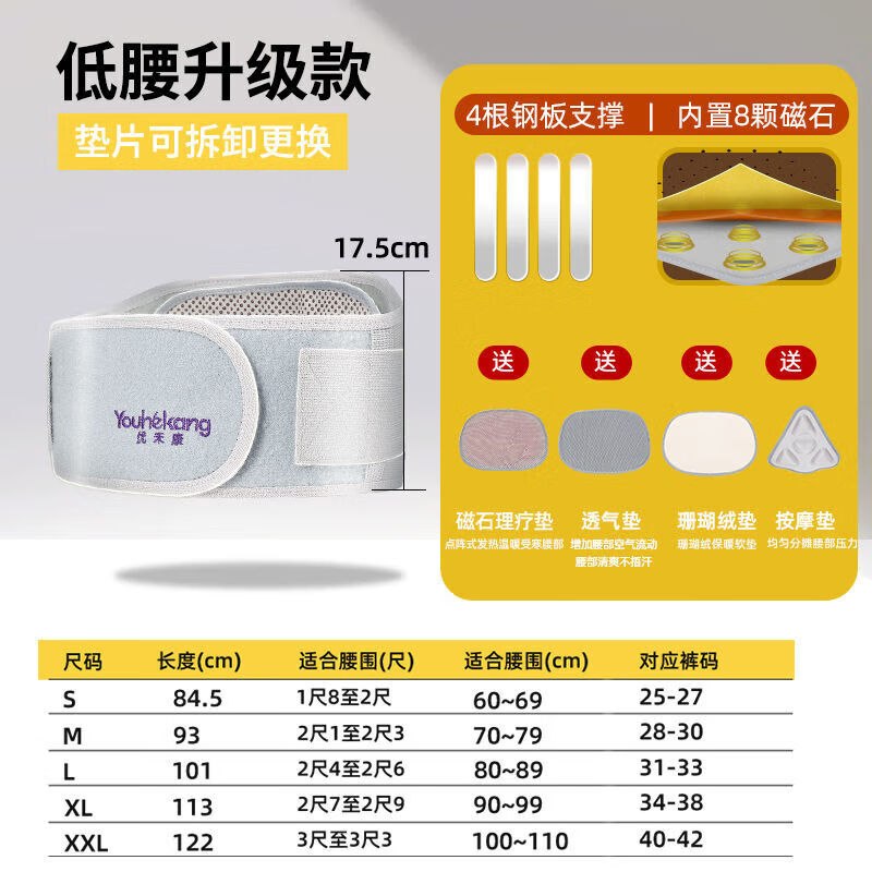 优禾康护腰带腰间盘劳损腰椎突出腰肌疼医用腰围腰托男女士腰部治疗器 低腰款(自发热+保暖+按摩+透气) XL