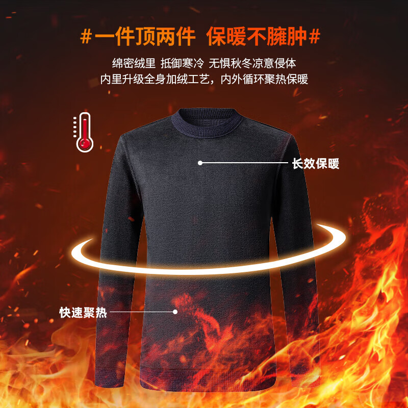 SHANSHAN杉杉针织衫男冬季男士商务休闲加绒加厚毛衣抗寒保暖内搭圆领上衣 哈青色 XL (180) /180