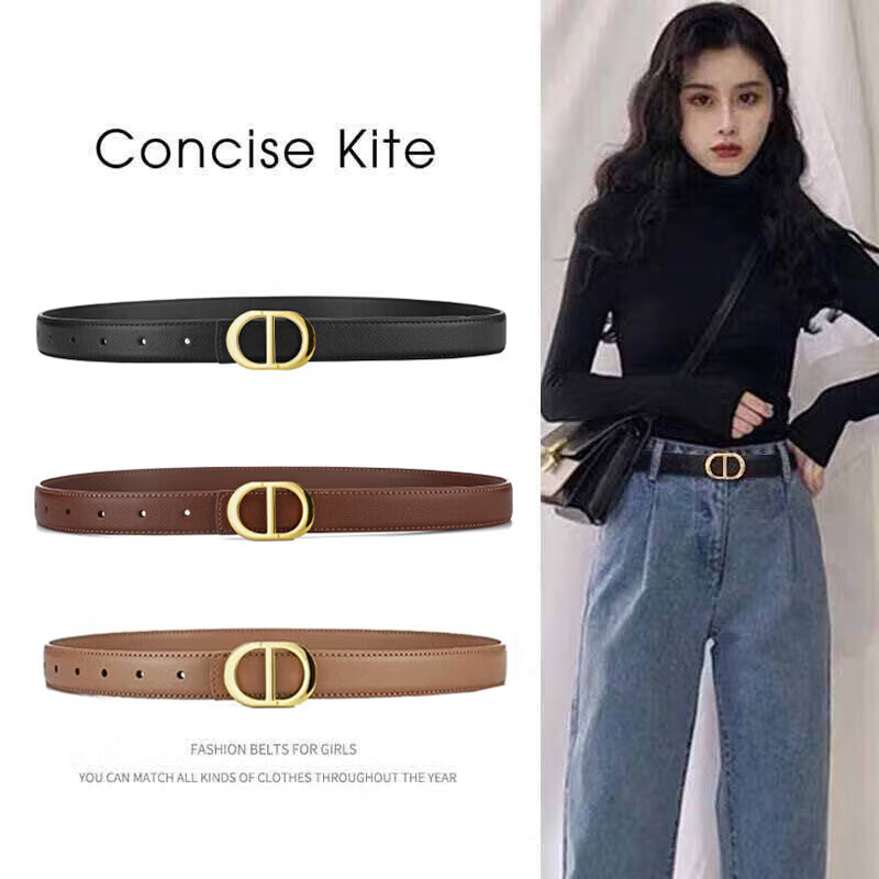 CONCISE KITE官方頭層真皮【禮盒裝】皮帶女士牛皮西裝牛仔連衣褲裙CK輕奢腰帶 黑色 105cm (帶寬2.4cm)生日送女友老婆