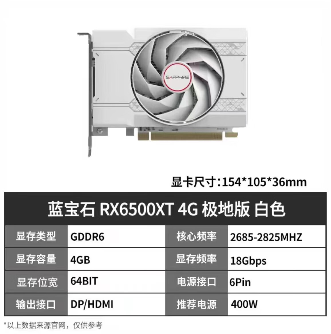 蓝宝石RX6750GRE7700XT7800XT7900GRE7900XTX显卡AMD显卡 蓝宝石RX6500XT极地版 4G