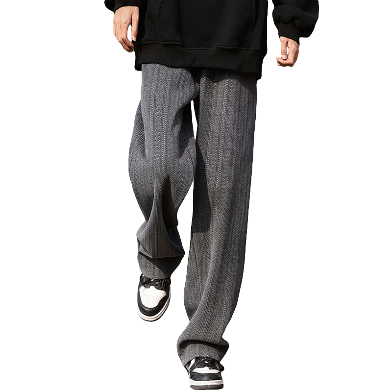 大嘴猴（paul frank）休闲裤男士秋冬季潮流直筒裤子男麦穗纹宽松长裤男裤 深灰色 XL