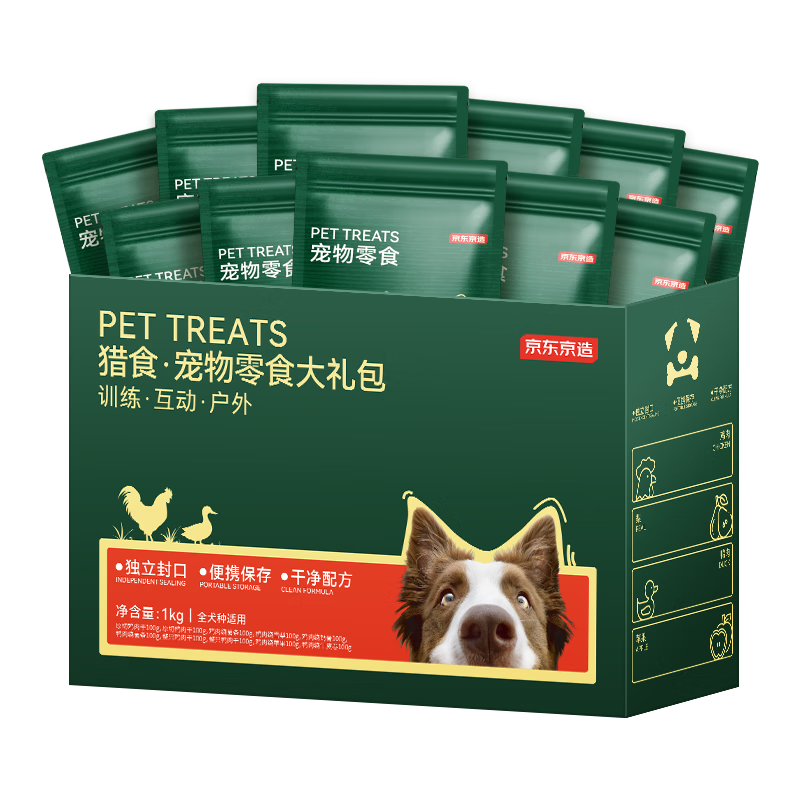 京東京造 十拼原切肉|狗零食大禮包1kg 雞鴨牛肉干纏繞磨牙訓練獎勵成幼犬