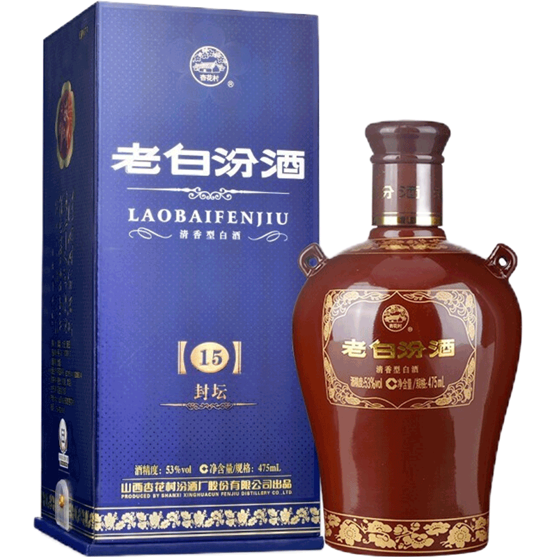 PLUS会员：汾酒 老白汾酒 封坛15 清香型白酒 53度 475mL *4件