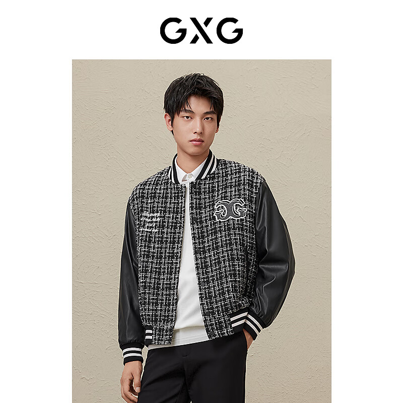 GXG男装 小香风棒球夹克外套 秋季新款GEX12113003 黑色 M