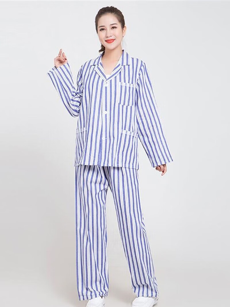 病号服医院患者服分体病人服睡衣男女长袖短袖套装 蓝条松紧腰裤子 s