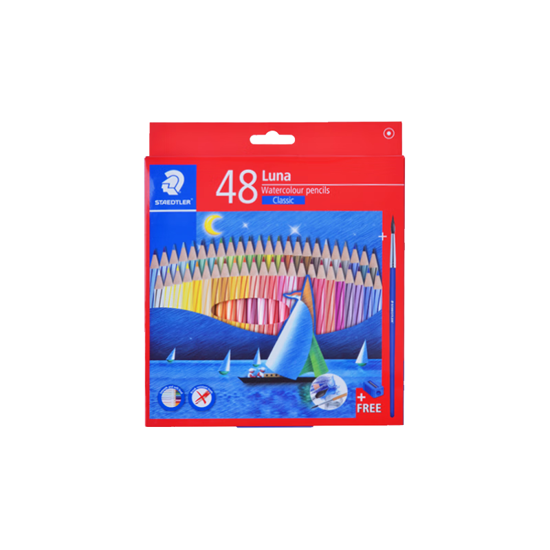 施德樓（STAEDTLER）48色水溶性彩色鉛筆 兒童學(xué)生干濕兩用畫(huà)畫(huà)繪圖美術(shù)素描彩鉛套裝(含筆刷卷筆刀)13710C48