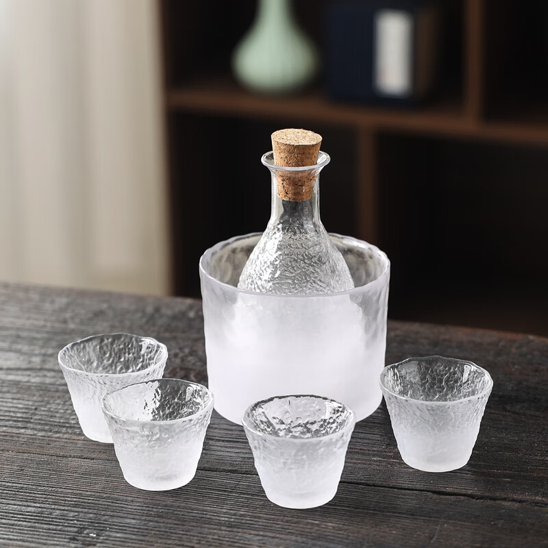 胖東來品質(zhì)加厚手工云霧清酒酒具套裝家用白酒杯日式分酒器小酒杯 云霧冰露【1壺4杯】+溫器