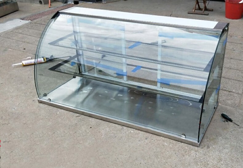 定做不锈钢防尘罩玻璃罩子熟食柜小吃店摆摊卤味肉玻璃柜台展示柜 B款前弧形封闭后带门属于定