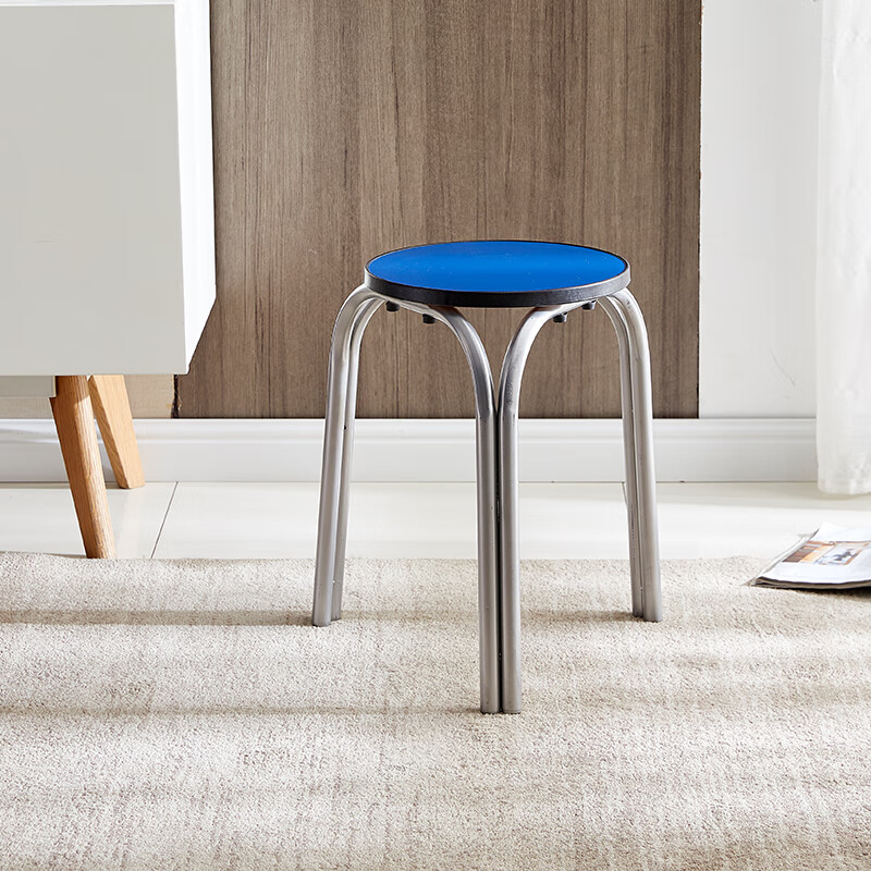 皇家盛典家用圆凳子饭店食堂餐凳木质铁腿三脚凳简易小凳子餐馆 银色