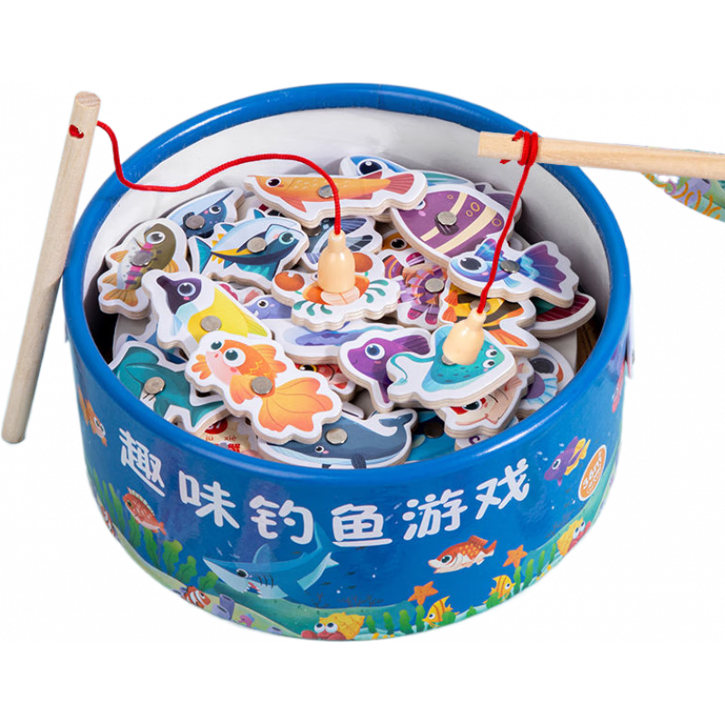 脘錸兒童釣魚玩具1到3歲一歲半小孩開發(fā)大腦磁性早教寶寶周歲禮物 【桶裝】30條魚+31張認知卡片+2 早教【木質(zhì)】