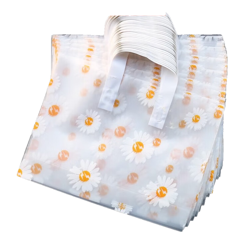 塑料袋子服裝店手提袋裝衣服定制禮品袋包裝袋購物袋膠袋訂做 淺灰色 小雛菊 寬40cm*高30cn+底10cm+50個一包