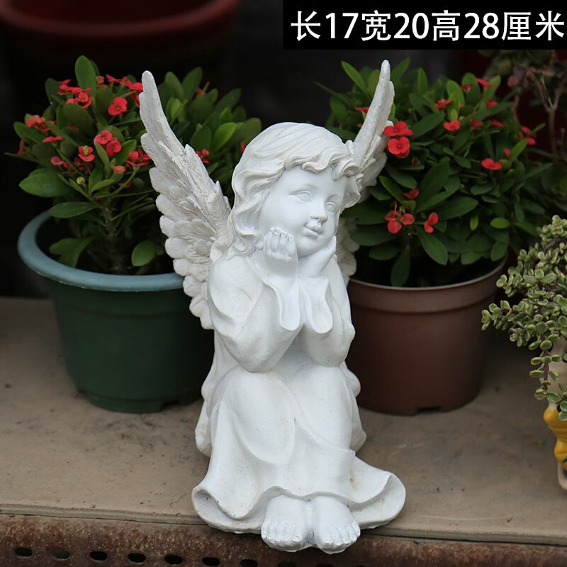 户外花园 园艺装饰品摆件树脂人物欧式小天使摆件 雕塑 展翅天使白色