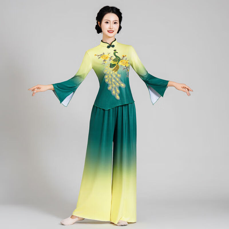 2024夏季新款秧歌服廣場舞演出服中國風(fēng)扇子舞秧歌舞蹈服中老年古 黃色 黃漸變套裝 L 95斤左右