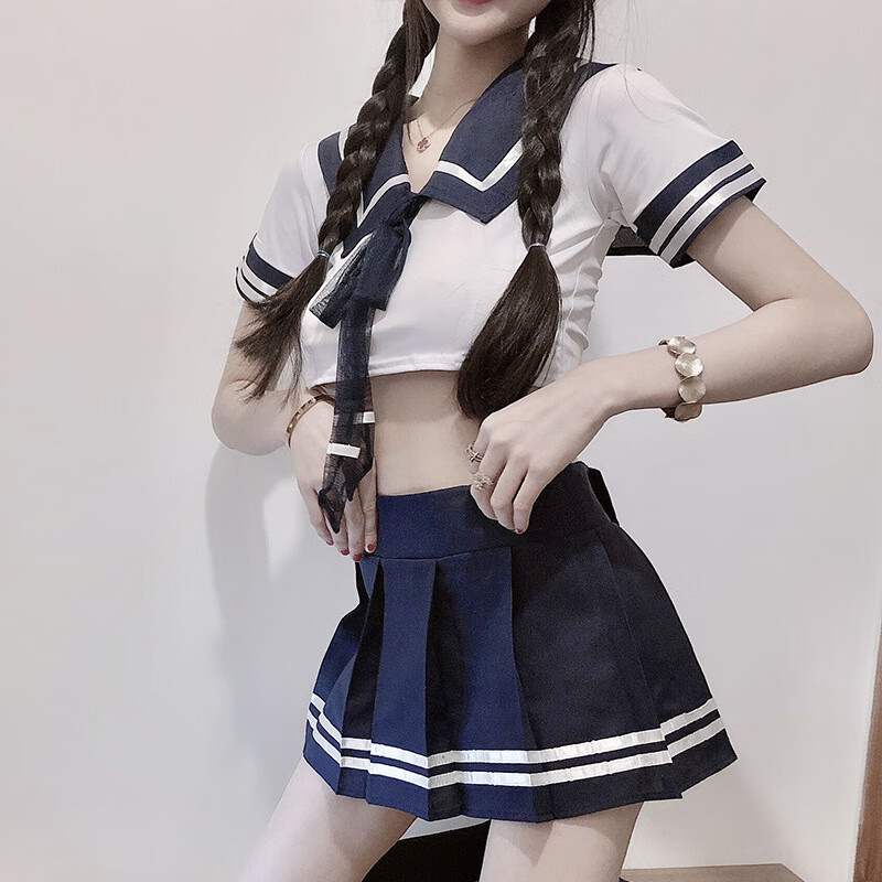 欲欲一试日系性感学生装jk制服套装纯欲风辣妹学院风水手服连体衣睡裙短款 学生装 均码  【80-120斤】