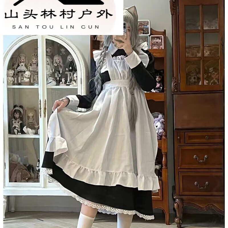 芭庫森女仆裝大碼長款男穿女裝大佬洛麗塔動漫CO女傭服Cosplay女裝歐版 黑色長款女仆 S