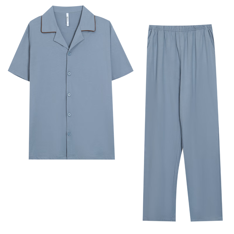 紅豆居家【25春夏新品】男士簡約凈色純棉3A抑菌睡衣男春夏短袖家居服