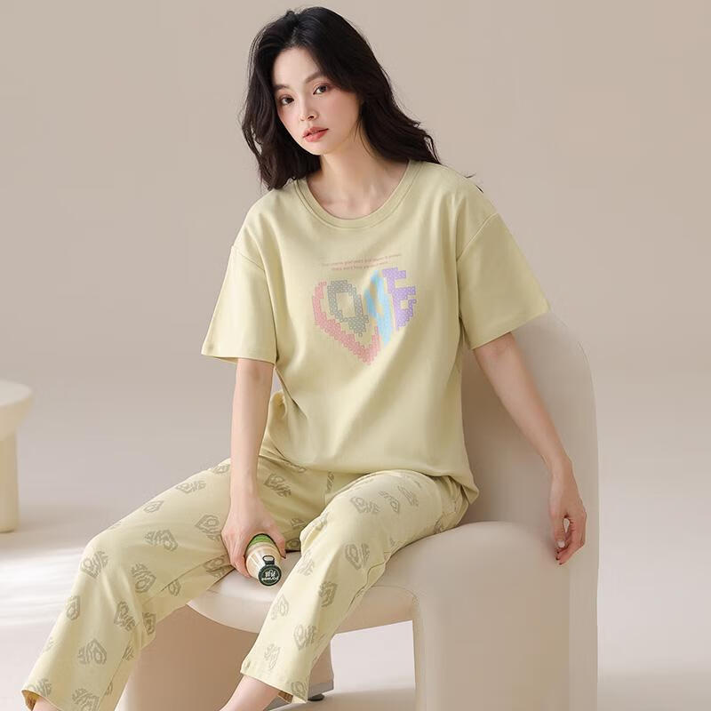 莫代尔夏季全棉睡衣女士100%纯棉春秋2026新款薄款感短袖长裤家居服套装 YXC-Y5022 L 建议体重105-125斤 现货现发