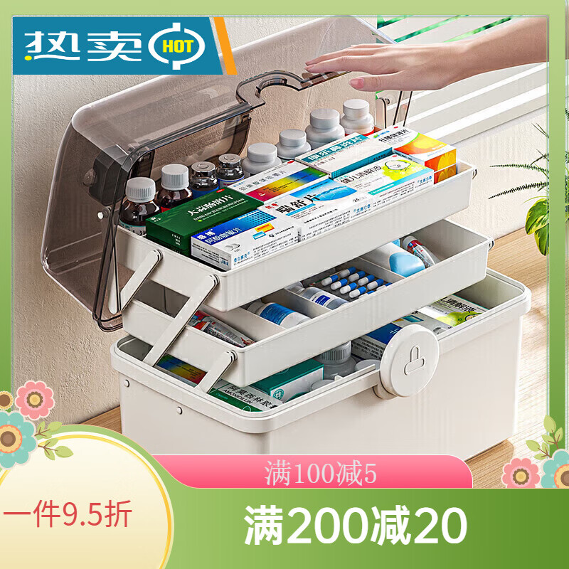 妙馨思家用醫(yī)藥箱多功能藥品收納盒小藥箱藥盒塑料多層收納箱 收納藥箱大號三層