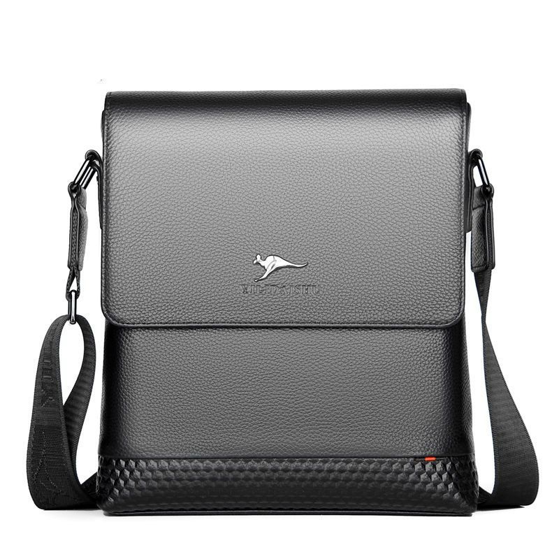 酷奇袋鼠头层牛皮袋鼠单肩包男真皮男包男士包包商务单肩斜挎包皮包