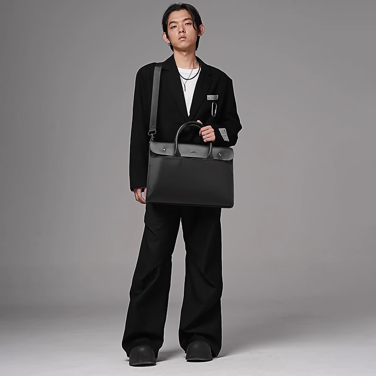 马克华菲男士高端手提包政务干部公文包律师商务出差16英寸电脑包大容量包 黑色 大包16英寸