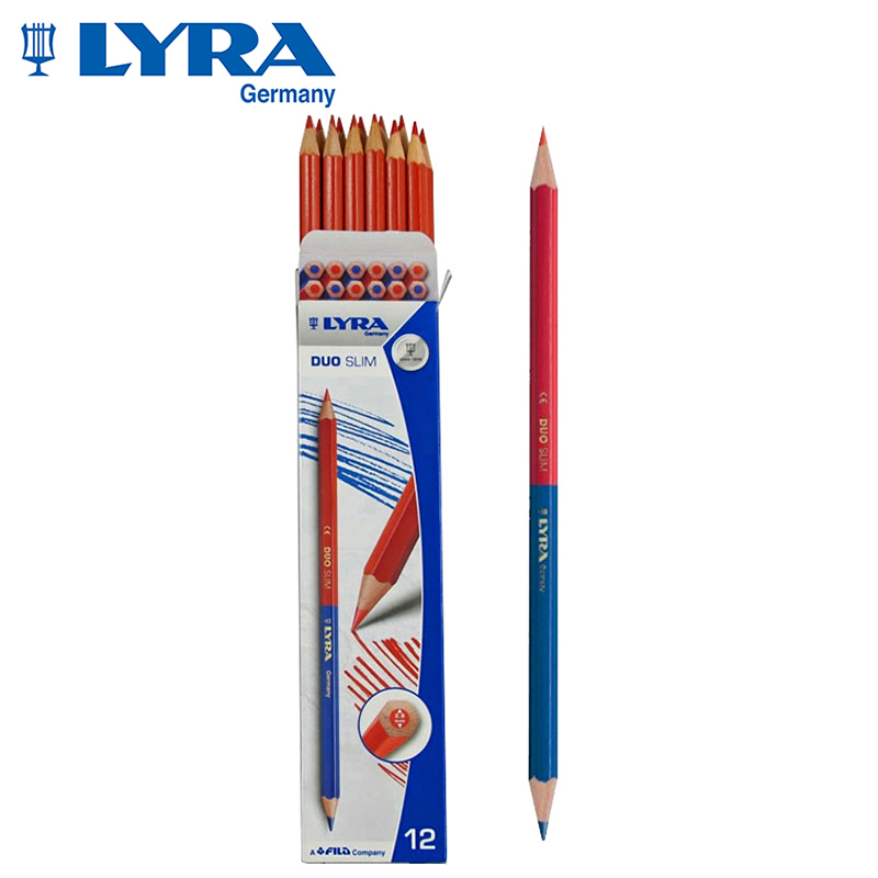LYRA德国艺雅红蓝铅笔双头设计绘图标记木工彩色铅笔12支细杆L2920101