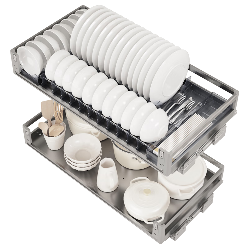 諾米櫥柜拉籃抽屜碗籃阻尼單雙層收納碗柜拉爾法系列鍋具籃碗碟調(diào)味籃 拉爾法850柜【平籃+碗籃】套餐