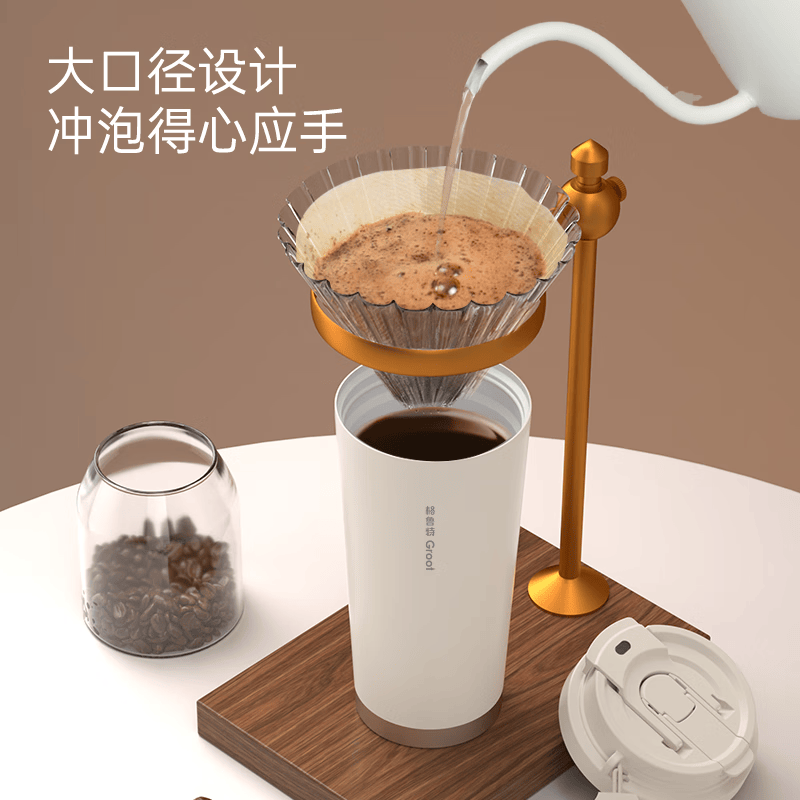 GROOT2026新款保温杯陶瓷内胆大容量随行吸管水杯女生高颜值双饮咖啡杯 复古红 陶瓷内胆款530ml