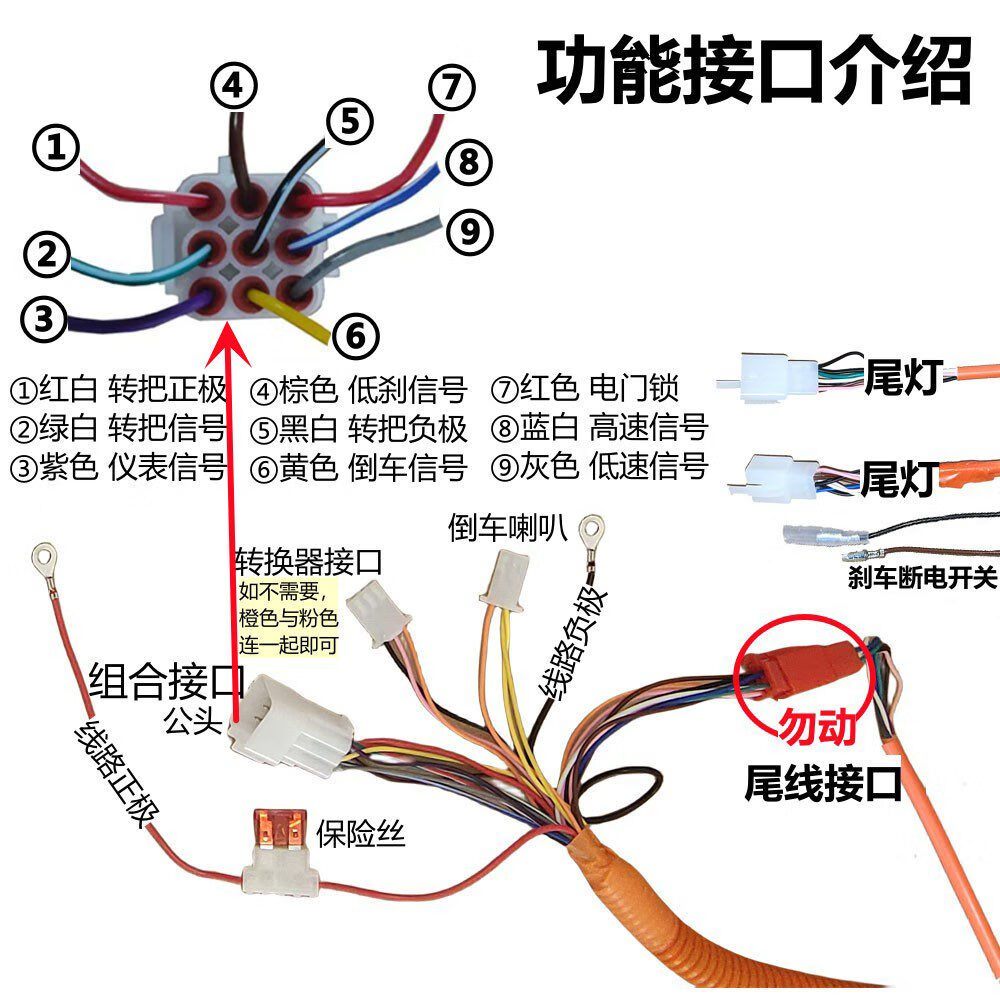 杰帆（JF）电动三轮车全车整车全部线路控制器防水组合大接口前后线尾灯线 三速线路组合接口配四平电源线