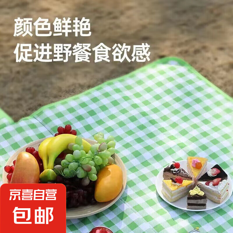 春游野餐垫户外防潮垫加厚可折叠野炊帐篷地垫露营草地沙滩垫批发 绿白格野餐垫 中号150*200