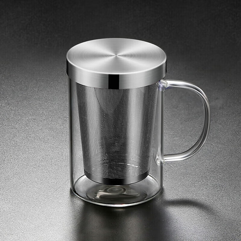 囤柒茶杯个人专用泡茶大容量玻璃茶杯带把公室男士泡茶杯茶水分离不 【透明把手】茶水分离杯
