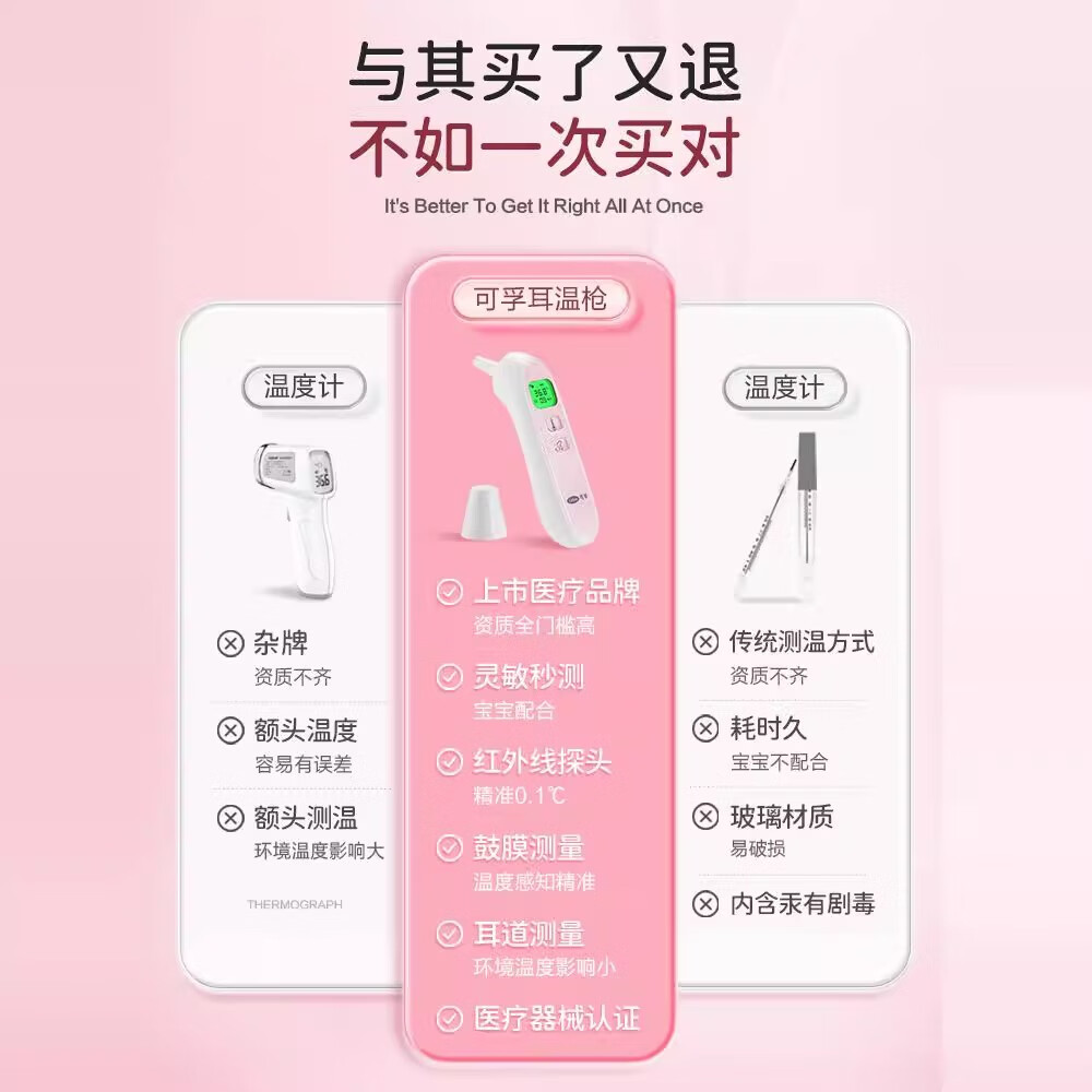 可孚电子体温计测耳温额温枪精准婴幼儿宝宝医用儿童温度计红外测温枪 【耳物两用17B】药房同款+一键静音+50组记忆