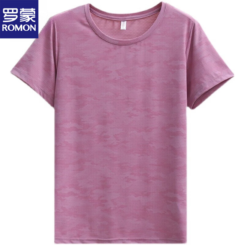 罗蒙冰丝速干运动套装女 夏季超薄透气登山跑步运动服短袖T恤女两件套 女-珊瑚粉上衣 M【90-100斤】
