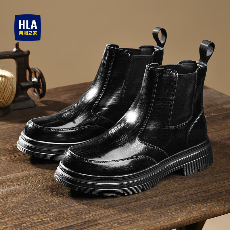 海澜之家（HLA）马丁靴男高帮英伦风复古户外工装男鞋靴HAAGZM4DAZ208 黑色41