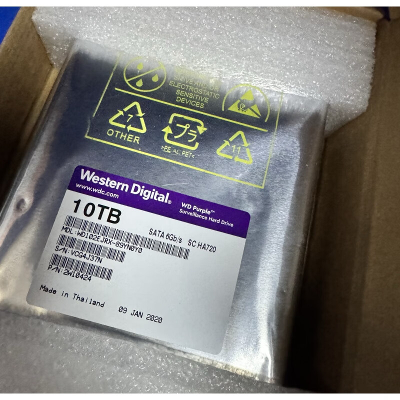 西部数据（WD） 101EJRP紫盘10T WD102PURZ西数10TB监控硬盘 WD102EJRX国行3年包换 10TB