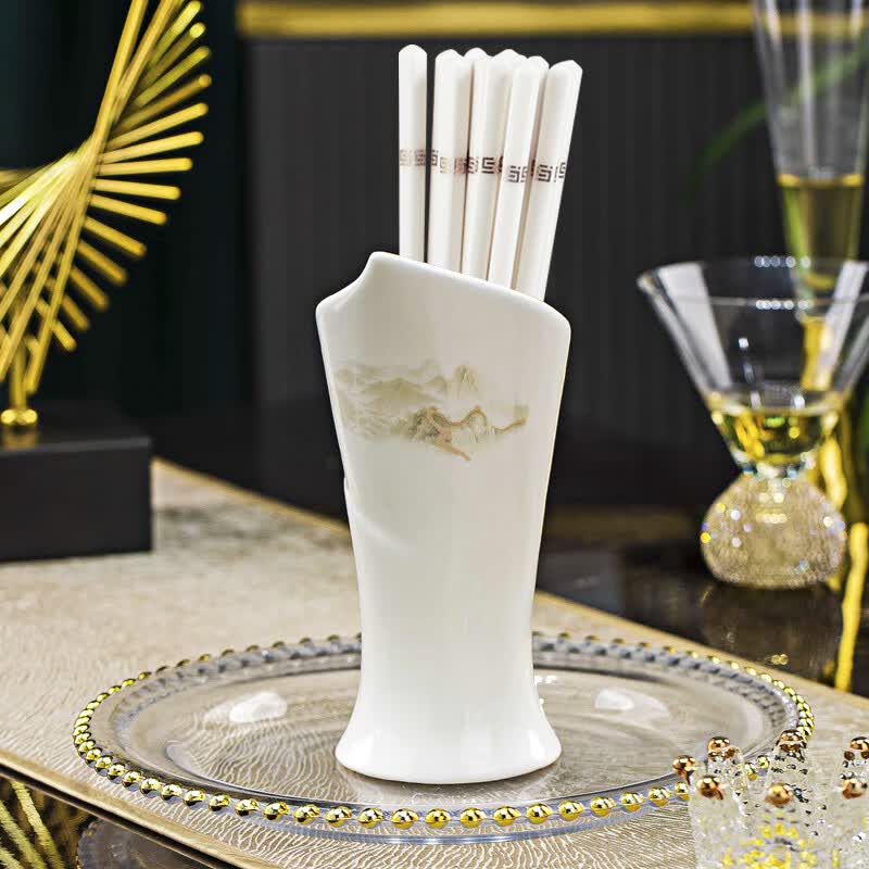 梵创景德镇陶瓷筷子家用高档防滑防霉耐高温筷子10双送礼礼品套装餐具 大好河山筷子筒1个+筷子10双