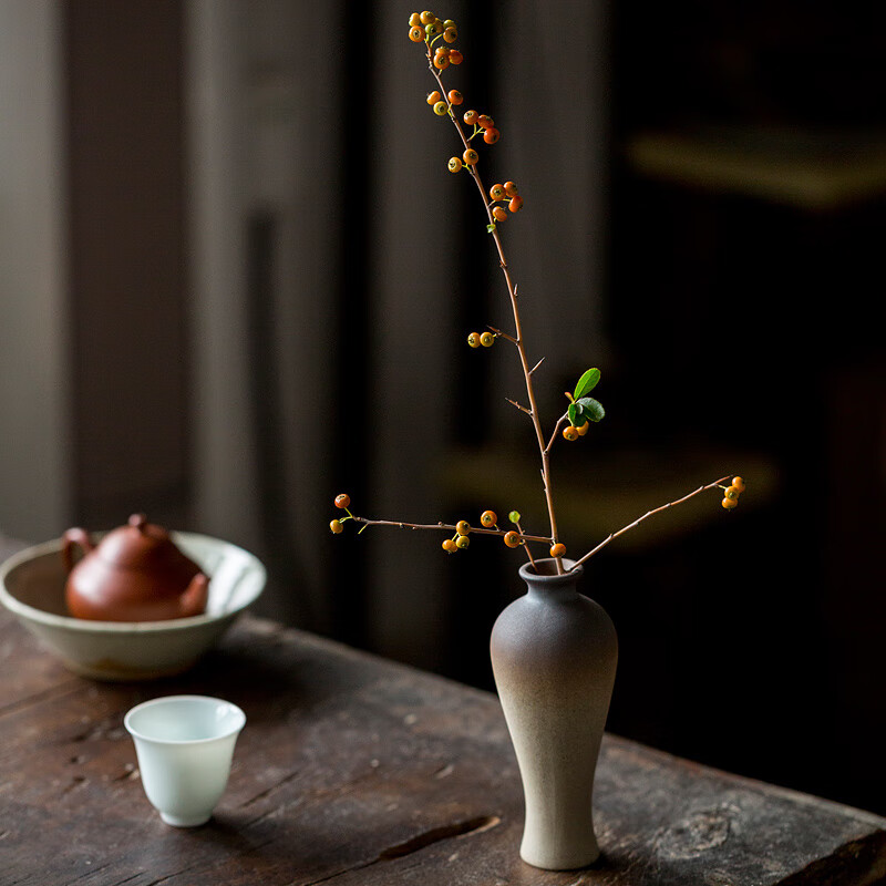 蒲戀禪意粗陶花瓶 陶瓷仿柴燒裝飾客廳擺件器皿 創(chuàng)意綠蘿小花器 A1)粗陶迷你花器-美人瓶