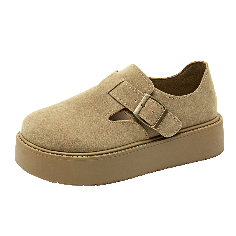 西遇勃肯女鞋2025春季新款百搭一腳蹬全包休閑復古單鞋增高厚底鞋 卡其色 39