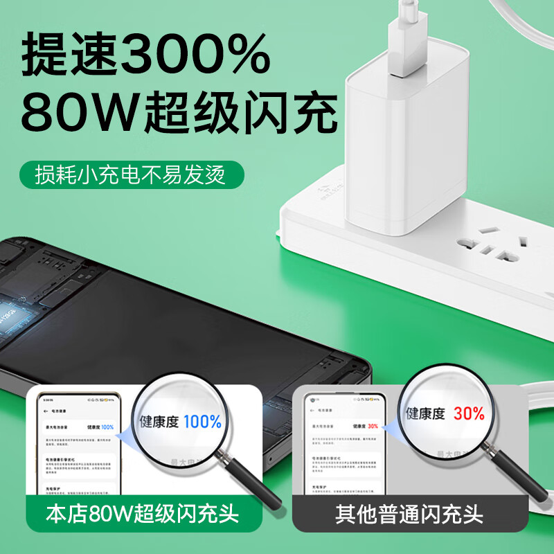 OPPO适配原装OPPOReno10充电器80W闪充Reno10pro手机数据线100W快充头 充电线2米一条