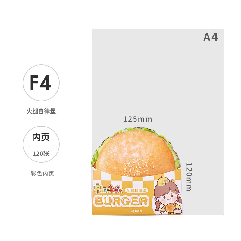 联华 LENWA联华创意解压汉堡可爱减压本子便携卡通手帐文具日记手 24548D-F4-火腿自律堡