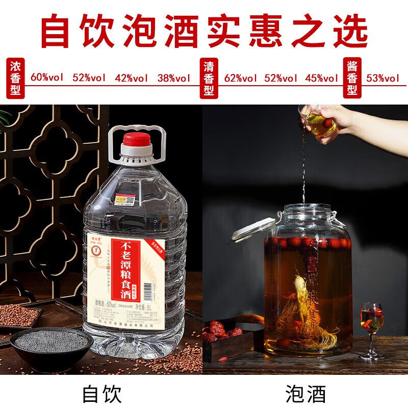 不老潭粮食酒 纯粮壹号高度白酒桶装高粱酒浓香型原浆泡酒散装白酒 60度 5L 1桶