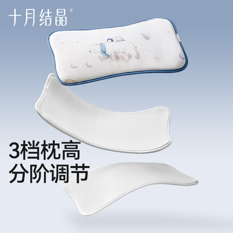 十月结晶婴儿枕头夏季冰丝枕透气凉爽云片枕防多汗新生儿专用 【冰薄荷抗菌款】 企鹅气球岛
