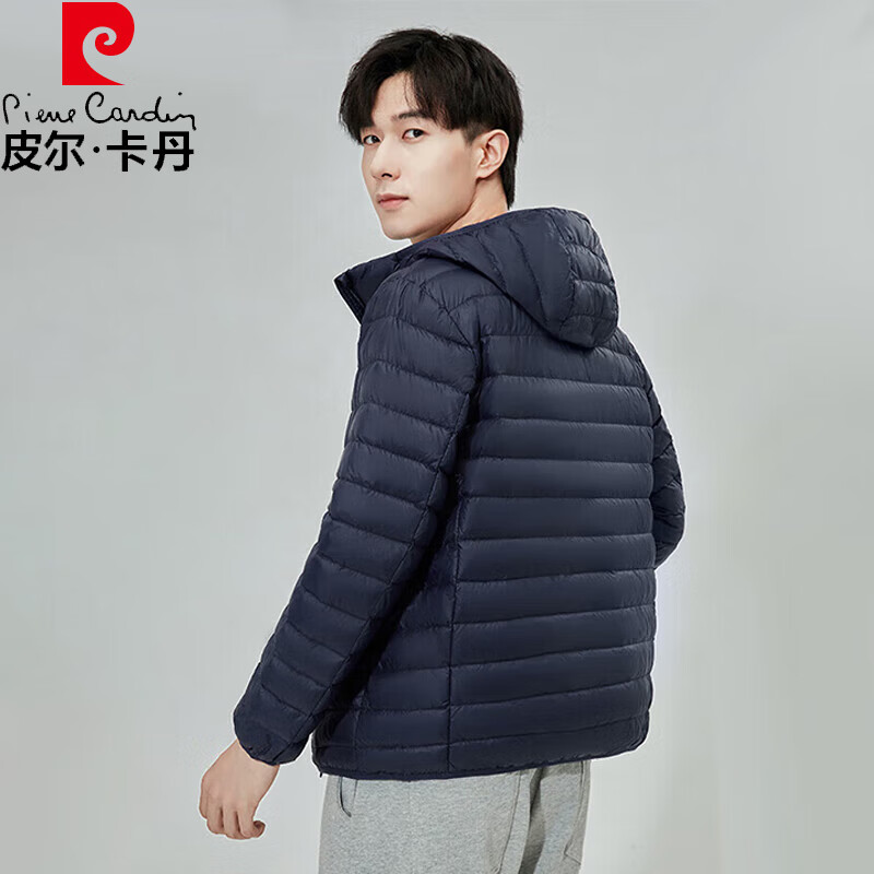 皮尔卡丹（pierre cardin）轻薄羽绒服男秋冬外套宽松短款连帽休闲防风保暖上衣 深蓝色 4XL