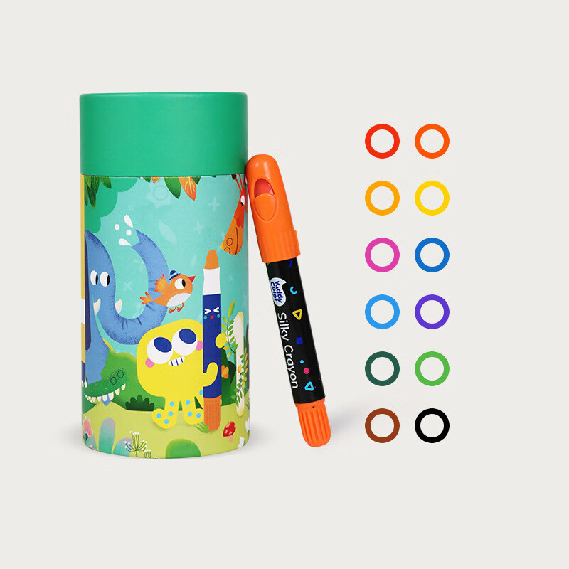 凱蒂卡樂（KIDDYCOLOR）凱蒂卡樂兒童滑蠟筆旋轉(zhuǎn)不臟手水溶性炫彩 超可洗絲滑蠟筆（12色