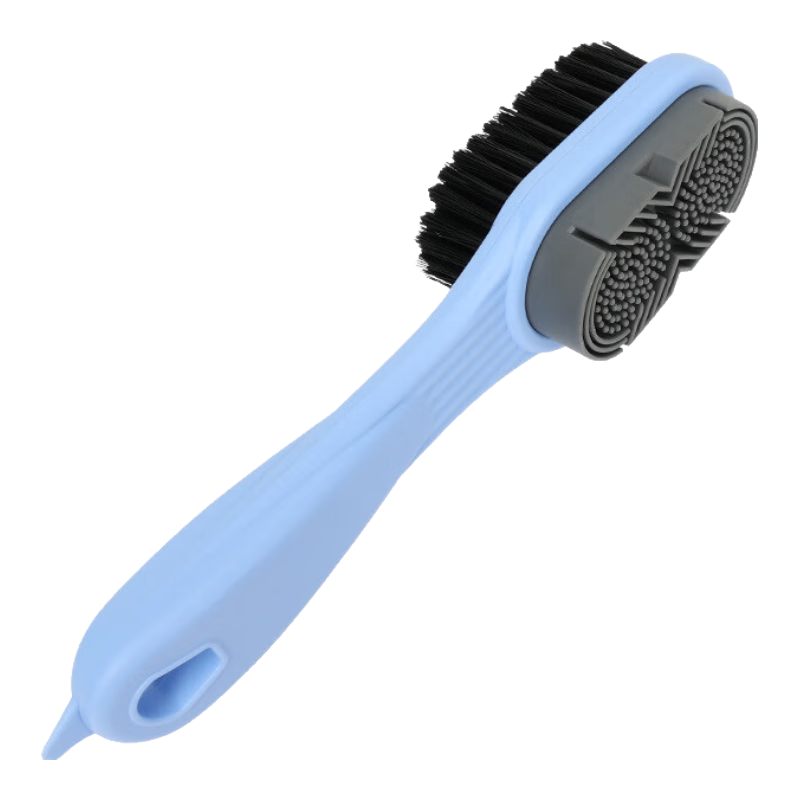 仟居佳多功能雙面鞋刷麂皮絨皮刷子家用便攜軟毛清潔刷不掉毛護理刷 藍色贈鞋拔 803325