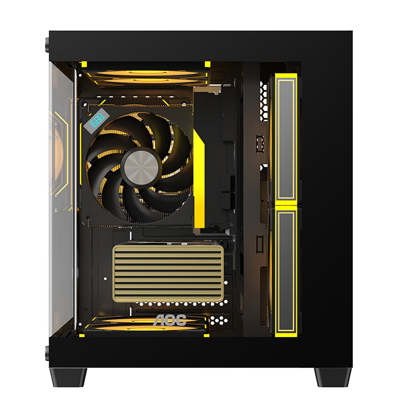 AOC CG381W海景房机箱matx无立柱全景侧透ITX电脑主机箱高颜值DIY台式机游戏电竞水冷白色主机箱小型 CG381B黑+7个寒冰120风扇【4反3正】