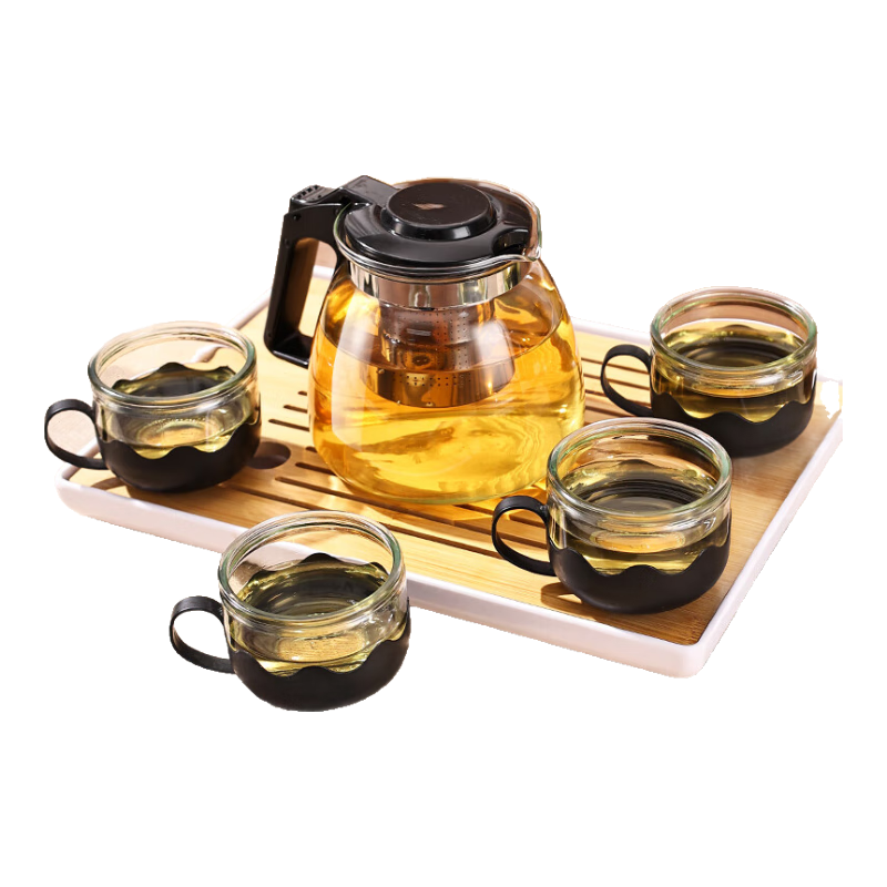 一壶四杯茶壶套装 带滤网耐高温茶具 1000ml壶+4只莲花杯