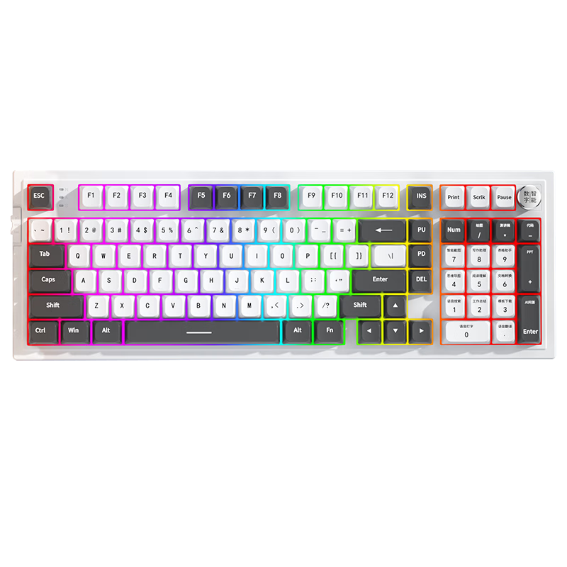 万鱼AI无线机械键盘 98配列热插拔红轴 有线蓝牙三模gasket客制化全键无冲RGB背光 搭载讯飞星火大模型